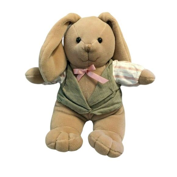 Commonwealth Tan BUNNY Rabbit Plush Easter Toy W/ Clothes Vest Bow 10'' - Picture 1 of 4